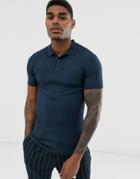 Asos Design Muscle Fit Polo In Rib In Navy