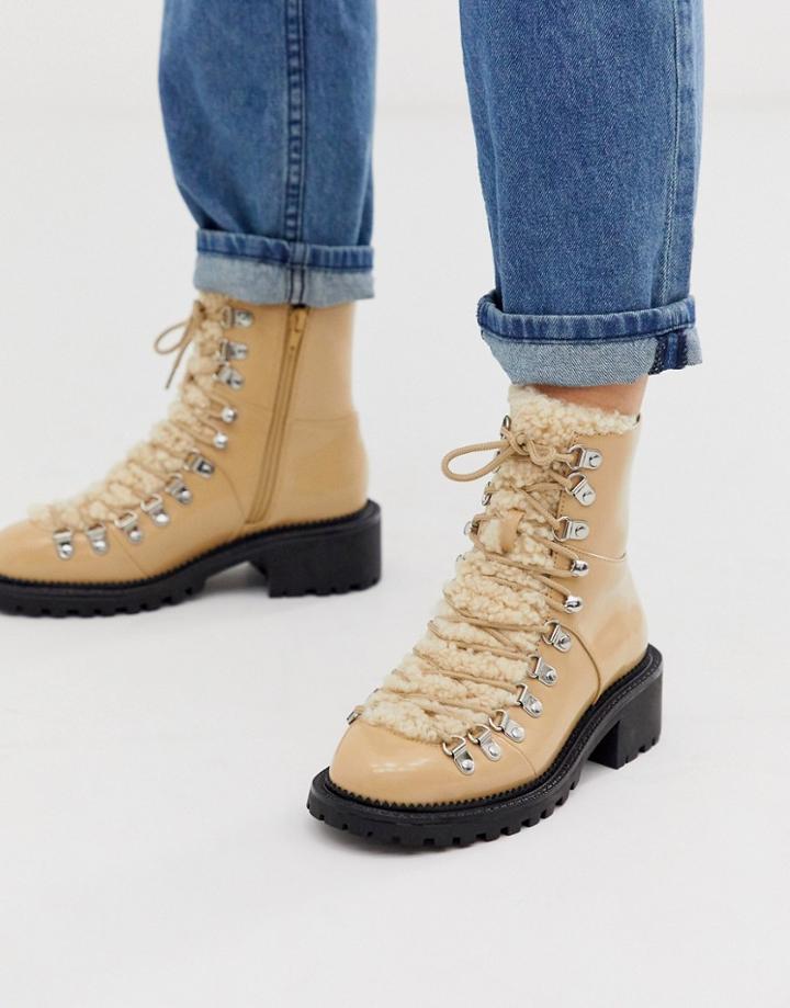 Asos Design Amsterdam Shearling Hiker Boots-beige
