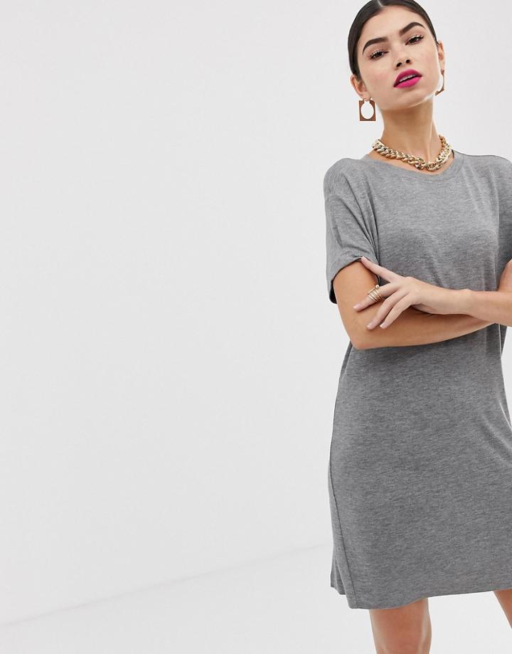 Asos Design Pinch Back Marl T-shirt Dress - Gray
