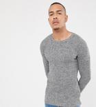 Asos Design Tall Muscle Fit Ribbed Sweater In Black & White Twist-gray