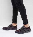 Asos Wide Fit Monk Shoes In Burgundy Leather - Red