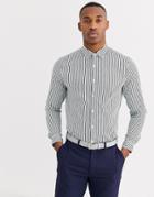 Asos Design Slim Fit Stripe Shirt In Green & Navy