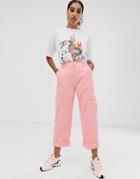 Asos Design Straight Leg Combat Pants With Top Contrast Stitch-pink