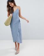 Asos Linen Wrap Side Maxi Dress In Stripe - Multi