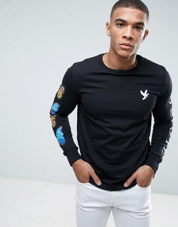 Devote Butterfly Print Long Sleeve Top - Black