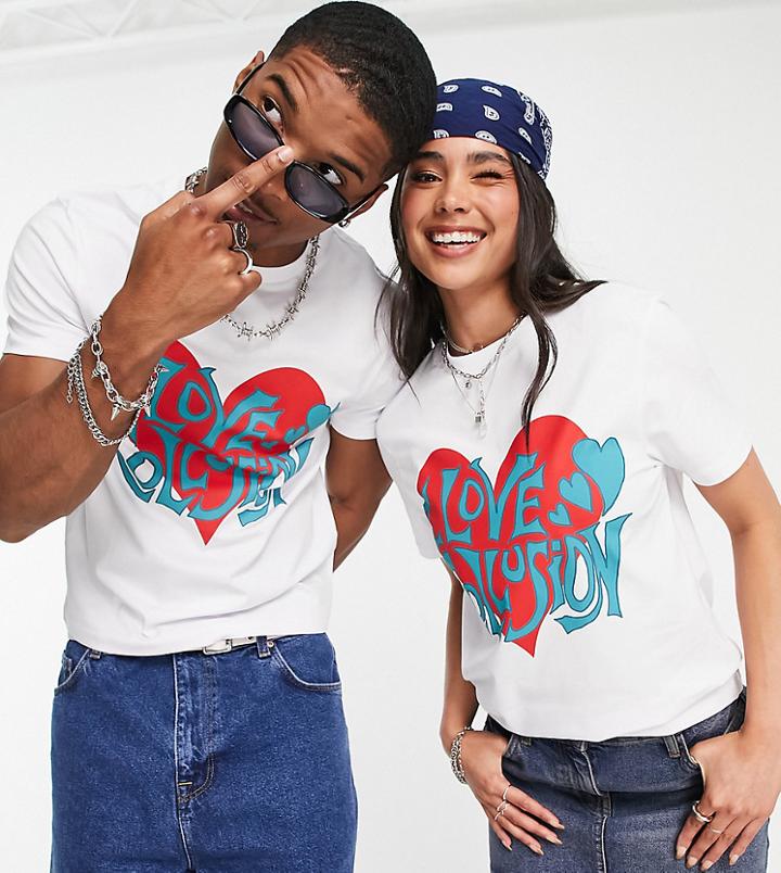 Collusion Unisex Shrunken Fit T-shirt With Heart Print In White