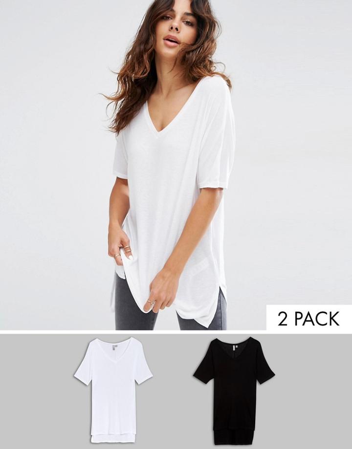 Asos V Neck Oversized Slouchy Rib 2 Pack - Black