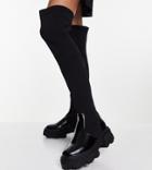 Asos Design Wide Fit Kimmy Flat Chunky Over The Knee Boots In Black