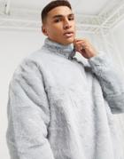 Asos Design Oversized Faux Fur Sweatshirt With High Neck & Half Zip In Gray-grey