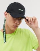 Asos Design Euphoric Baseball Cap With Neon Long Ended Fastener - Black