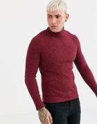 Siksilk Muscle Fit Knitted Roll Neck Sweater In Burgundy
