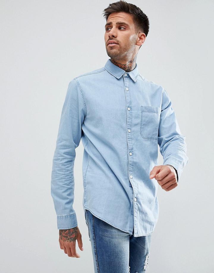 New Look Denim Shirt In Light Blue - Blue
