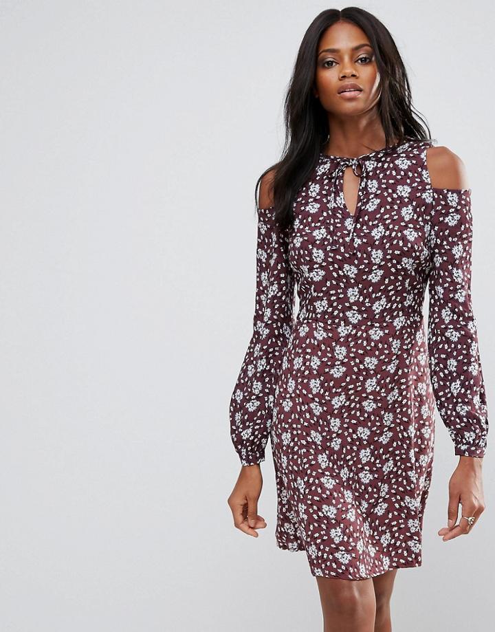 Liquorish Cold Shoulder Ditsy Print Floral Dress - Multi