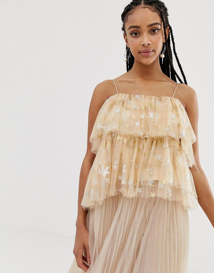 Amy Lynn Cami Strap Lace And Ruffle Top - Cream