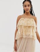 Amy Lynn Cami Strap Lace And Ruffle Top - Cream