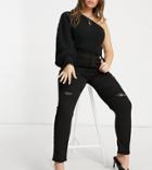 Naanaa Plus Ripped Skinny Jeans In Black