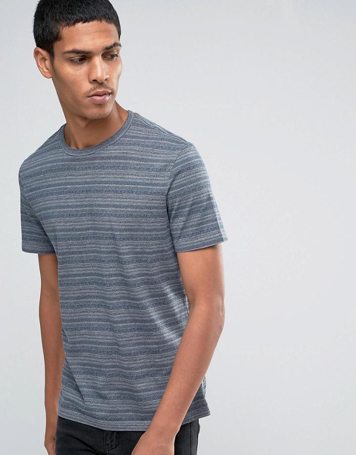 Celio Crew Neck T-shirt With Printed Stripe - Navy