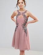 Little Mistress Chiffon Skater Dress With Embellished Detail - Pink