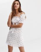 Wild Honey Bardot Dress With Cut Out In Vintage Floral-white