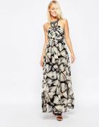 B.young Printed Maxi Dress With Embellished Neckline - Black