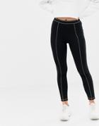 Asos Design Ponte High Waist Skinny Pants With Contrast Top Stitch - Black