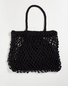 Asos Design Macrame Knitted Tote Bag In Black