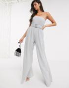 Bariano Bandeau Plisse Jumpsuit In Silver