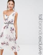 Little Mistress Tall One Shoulder Floral Skater Dress With Embellished Waist - Multi