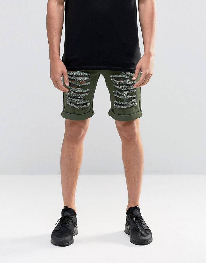 Liquor & Poker Distressed Shorts - Green