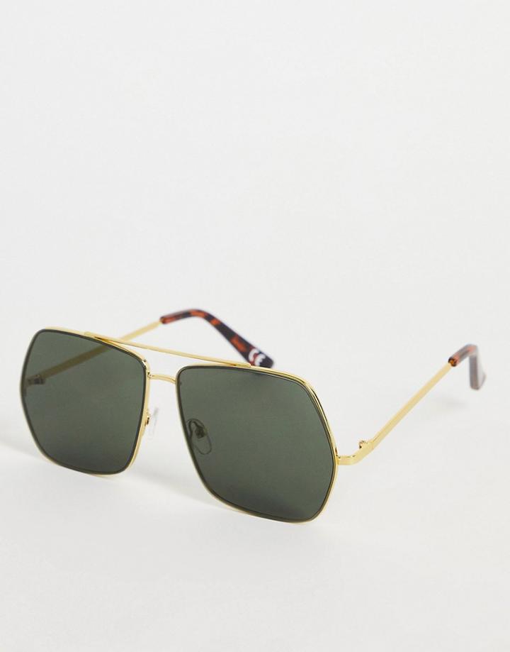 Topshop Angled Aviator Sunglasses-green
