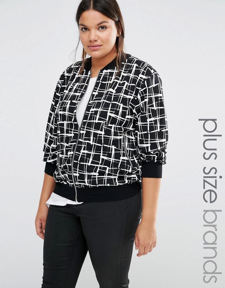 New Look Plus Graphic Print Bomber Jacket - Black