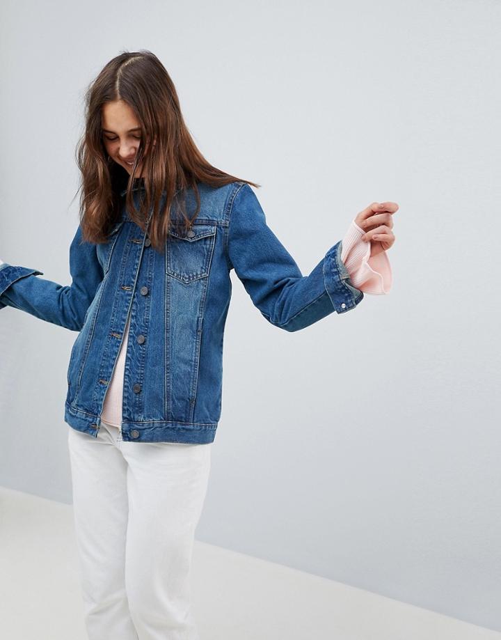 Brave Soul Fielding Longline Denim Jacket - Blue
