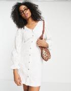 Selected Femme Broderie Mini Dress With Button Front In White