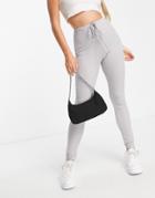 Skylar Rose High Waist Coordinating Leggings In Rib With Lace Hem-grey