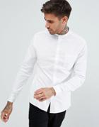 Asos Casual Skinny Oxford Shirt In White With Grandad Collar - White