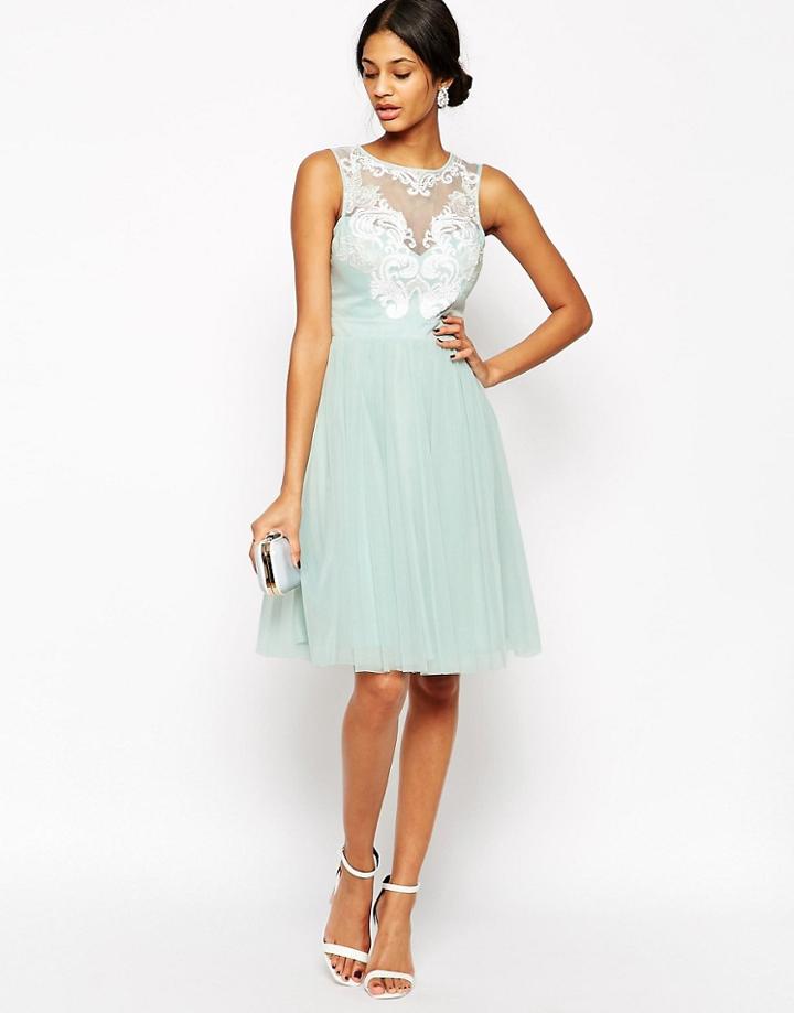 Lipsy Vip Laser Cut Midi Prom Dress With Full Skirt - Green