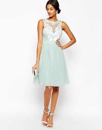 Lipsy Vip Laser Cut Midi Prom Dress With Full Skirt - Green