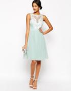 Lipsy Vip Laser Cut Midi Prom Dress With Full Skirt - Green
