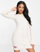 The Couture Club Exclusive Contrast Exposed Seam Mini Dress In Ecru Multi-neutral