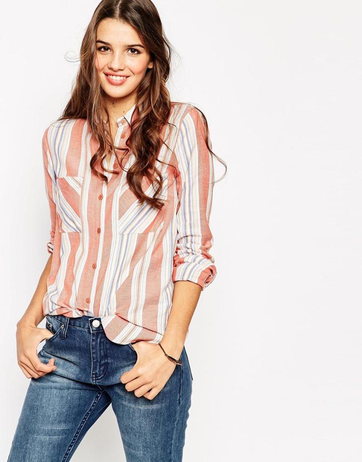 Asos Red Stripe Soft Boyfriend Shirt - Multi