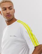 Liquor N Poker Oversized T-shirt In White With Neon Green Stripe
