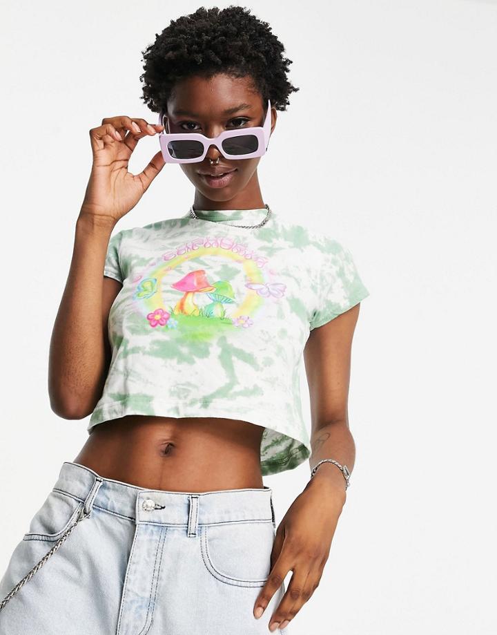 Vintage Supply Euphoria Print Tie-dye Cropped T-shirt In Multi-green
