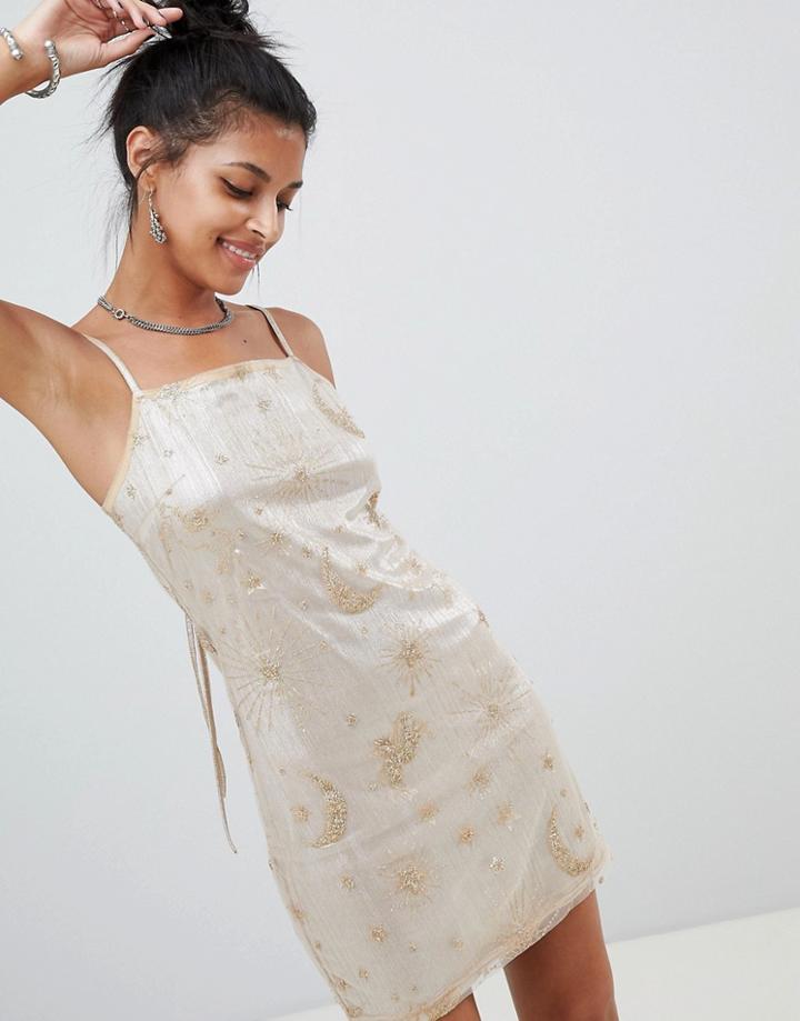 Elsie & Fred Cami Dress In Glitter Mesh Two-piece - Gold