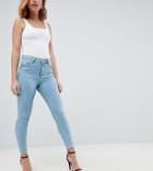 Asos Petite Ridley High Waist Skinny Jeans In Ariel Bright Light Stone Wash - Blue