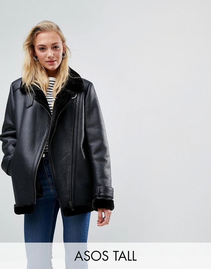 Asos Tall Aviator In Faux Leather - Black