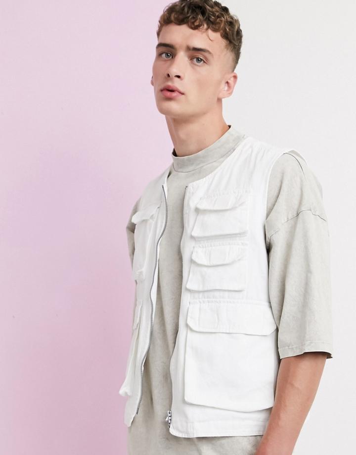 Asos Design Utility Vest In Ecru