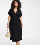Asos Design Curve Waisted Midi Tea Dress With Buttons In Black