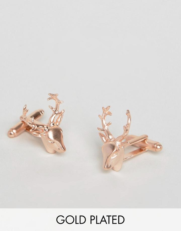 Simon Carter Rose Gold Stag Cufflinks Exclusive To Asos - Gold