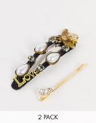 My Accessories London Oversized Embellished Hair Clip Multipack X 2