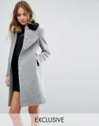 Helene Berman Longline Vintage Coat With Contrast Faux Fur Collar - Gr